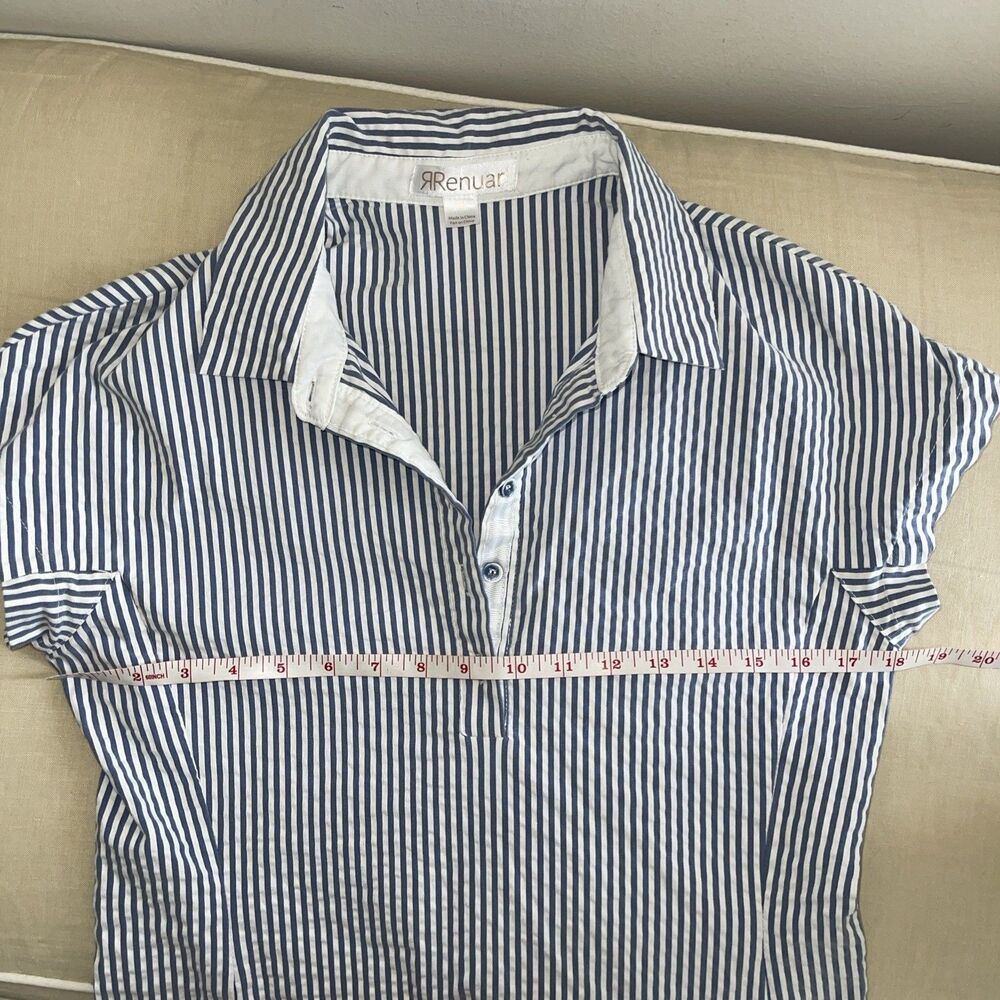 Renuar Seersucker Pinstripe Dress Chambray Blue White M - Picture 5 of 8